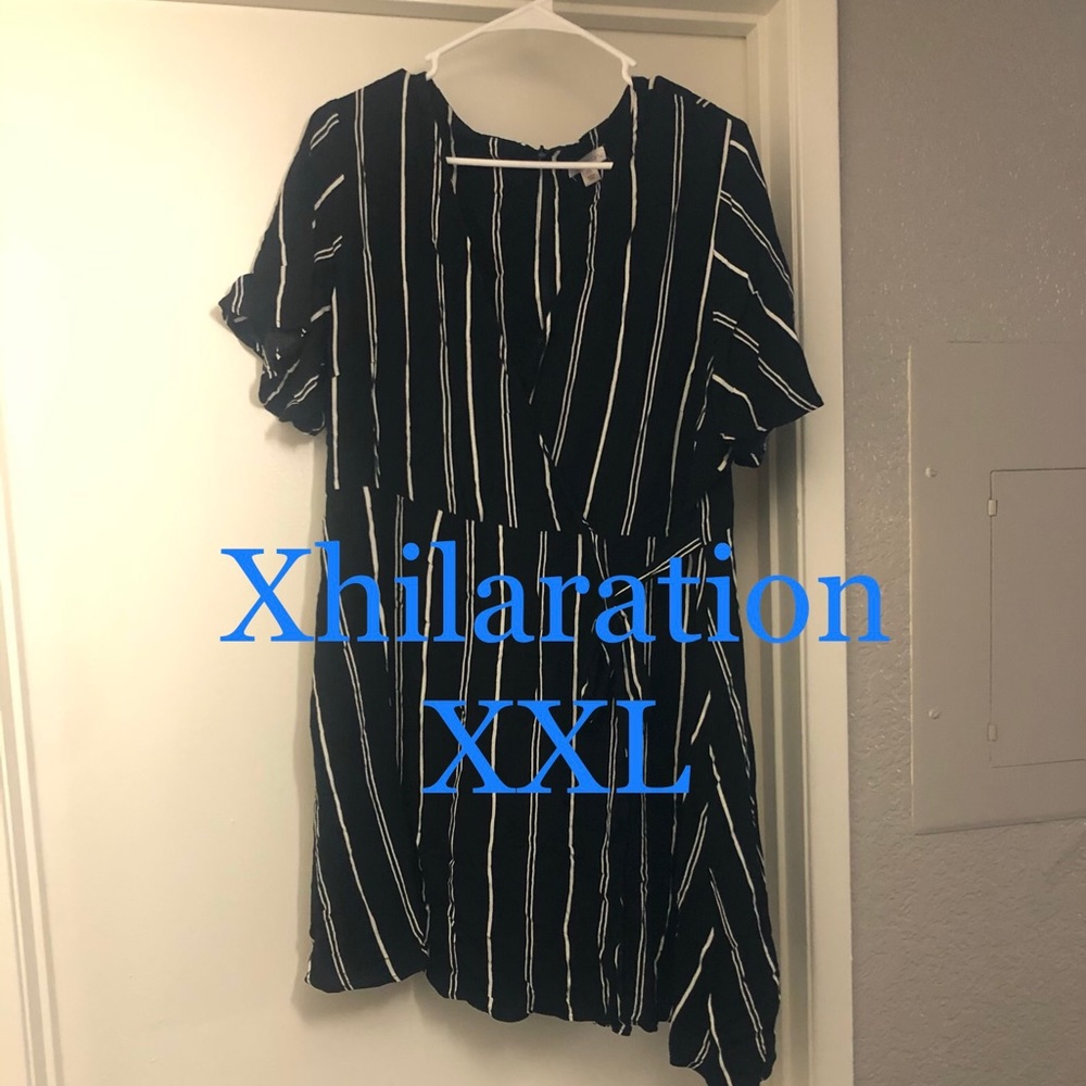 Black white pin stripped short dress